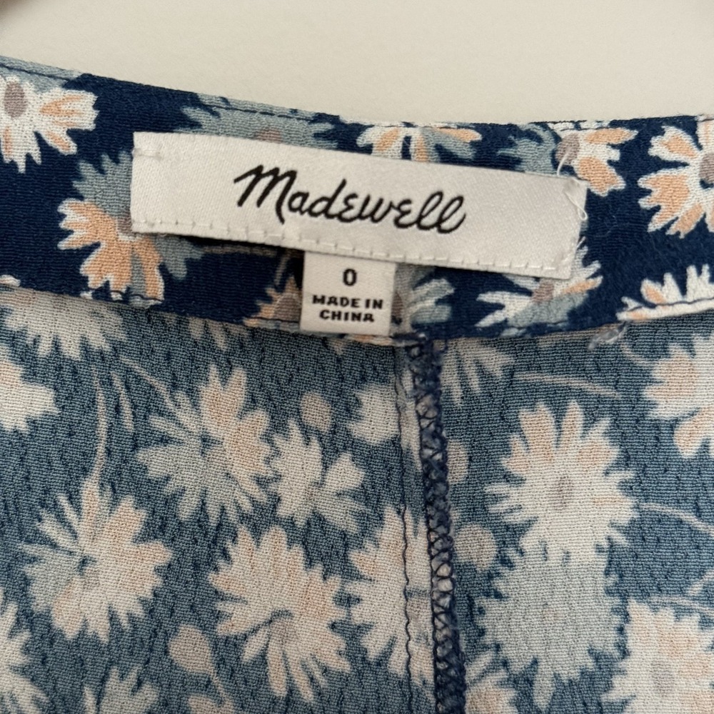 Madewell Button Wrap V Neck Mini Dress Womens Size 0 French Floral Blue - Picture 5 of 8